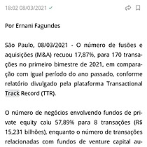 TTR: Nmero de operaes de fuses e aquisies recua 17,87% no primeiro bimestre de 2021